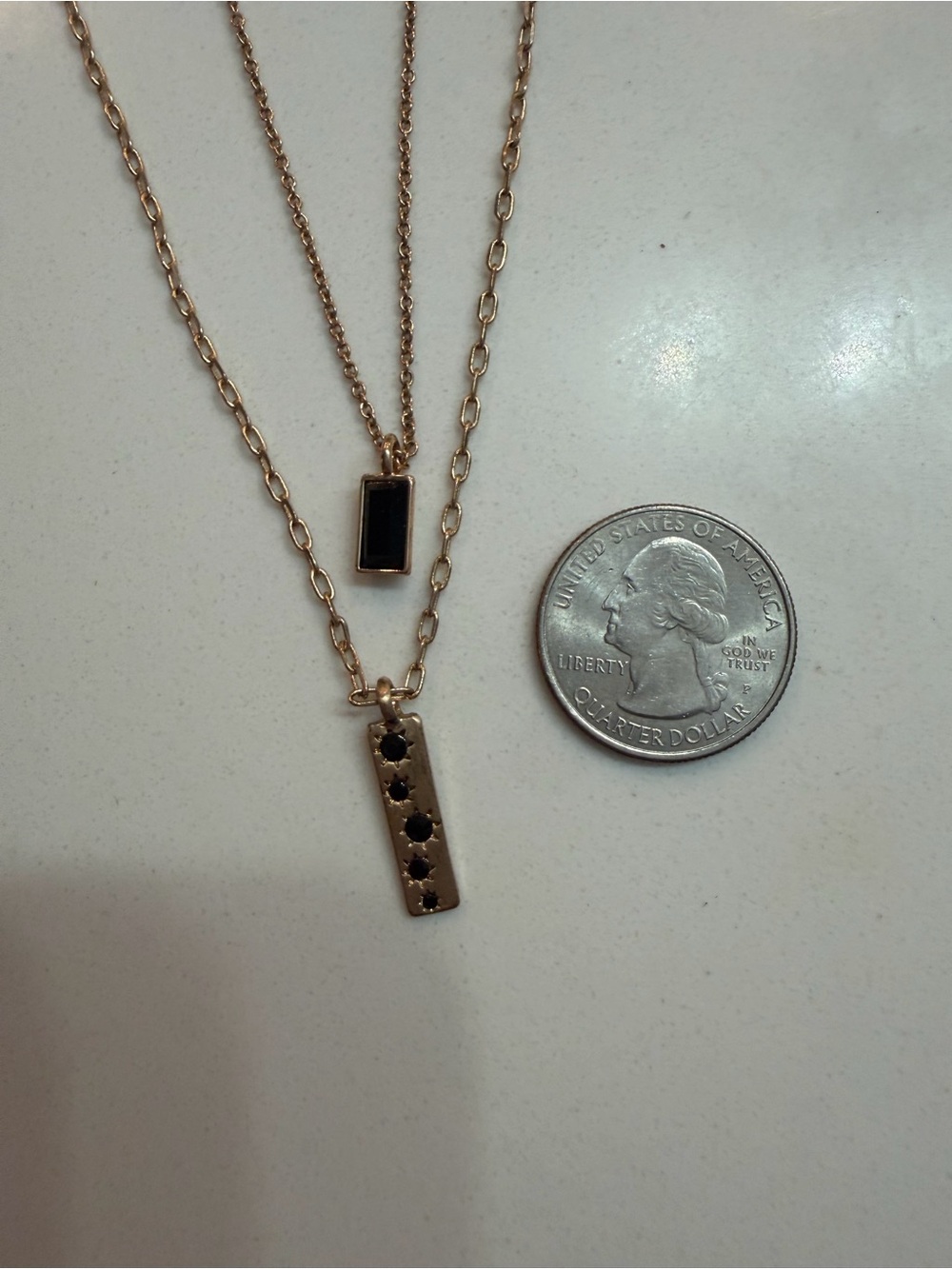 Gold-Tone Double Layer Bar Necklace with Black Accents